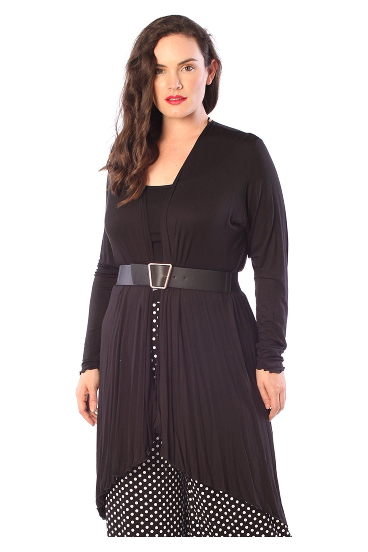 Open Front Hanky Hem Longsleeve Cardigan cardigan WearAll Black 14