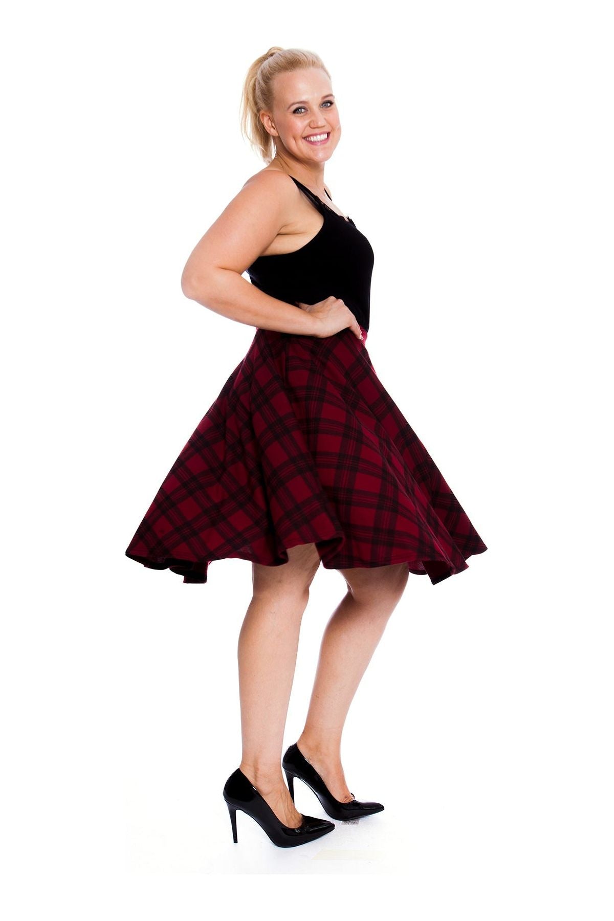 Tartan Elastic Waist Skirt – Flared Skater Style Skirt WearAll