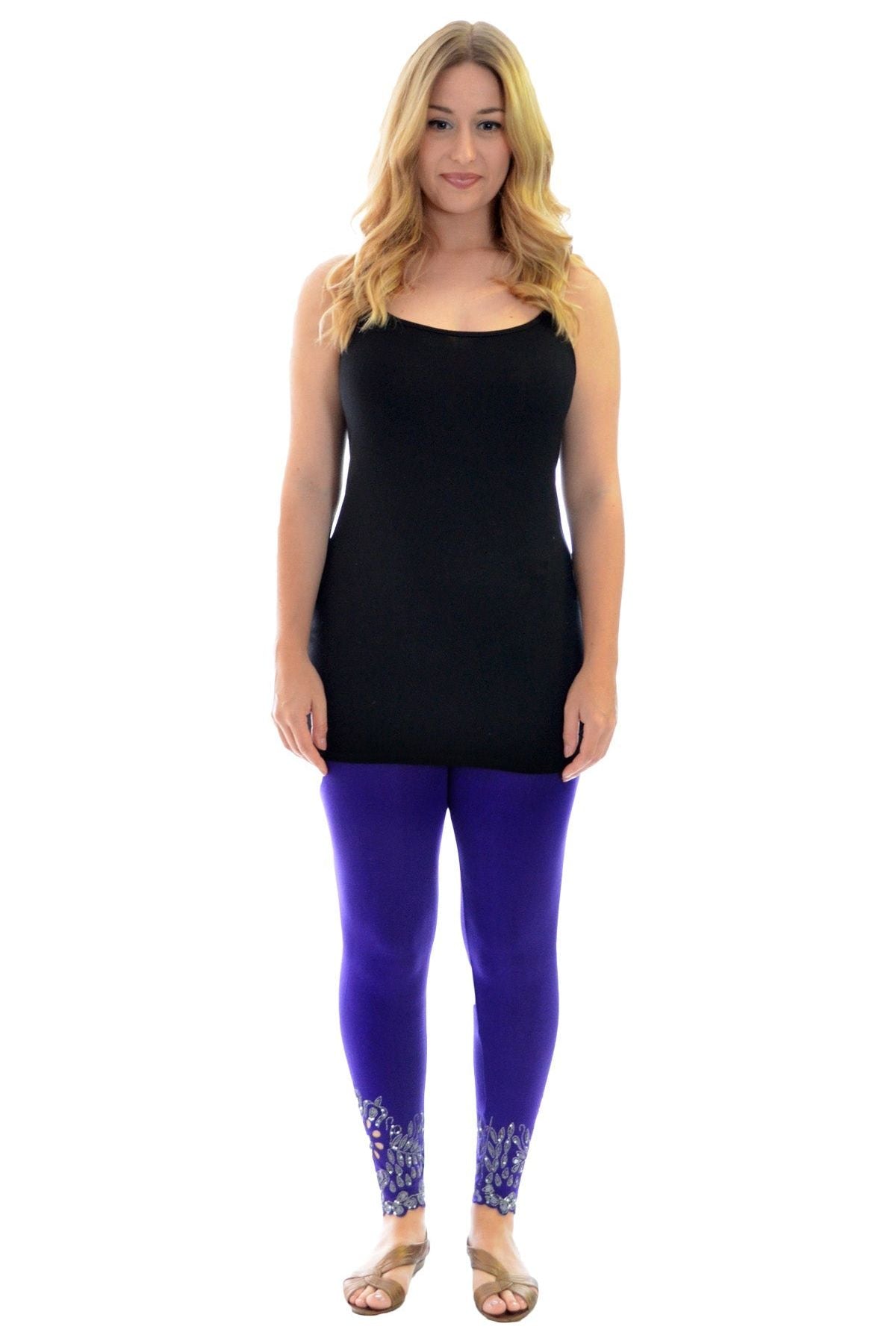 Sequin Scallop Beaded Flower Petal Leggings Leggings WearAll