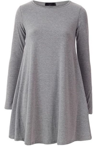 Plus Size Plain Ladies Swing Dress Top Dress WearAll Light Grey 16-18