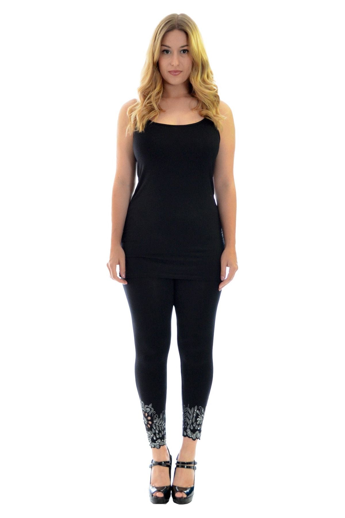 Plus Size Sequin Scallop Beaded Flower Petal Leggings Leggings WearAll