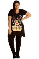 Rudolph on Wall Print Hanky Hem Short Sleeve Top Apparel & Accessories WearAll