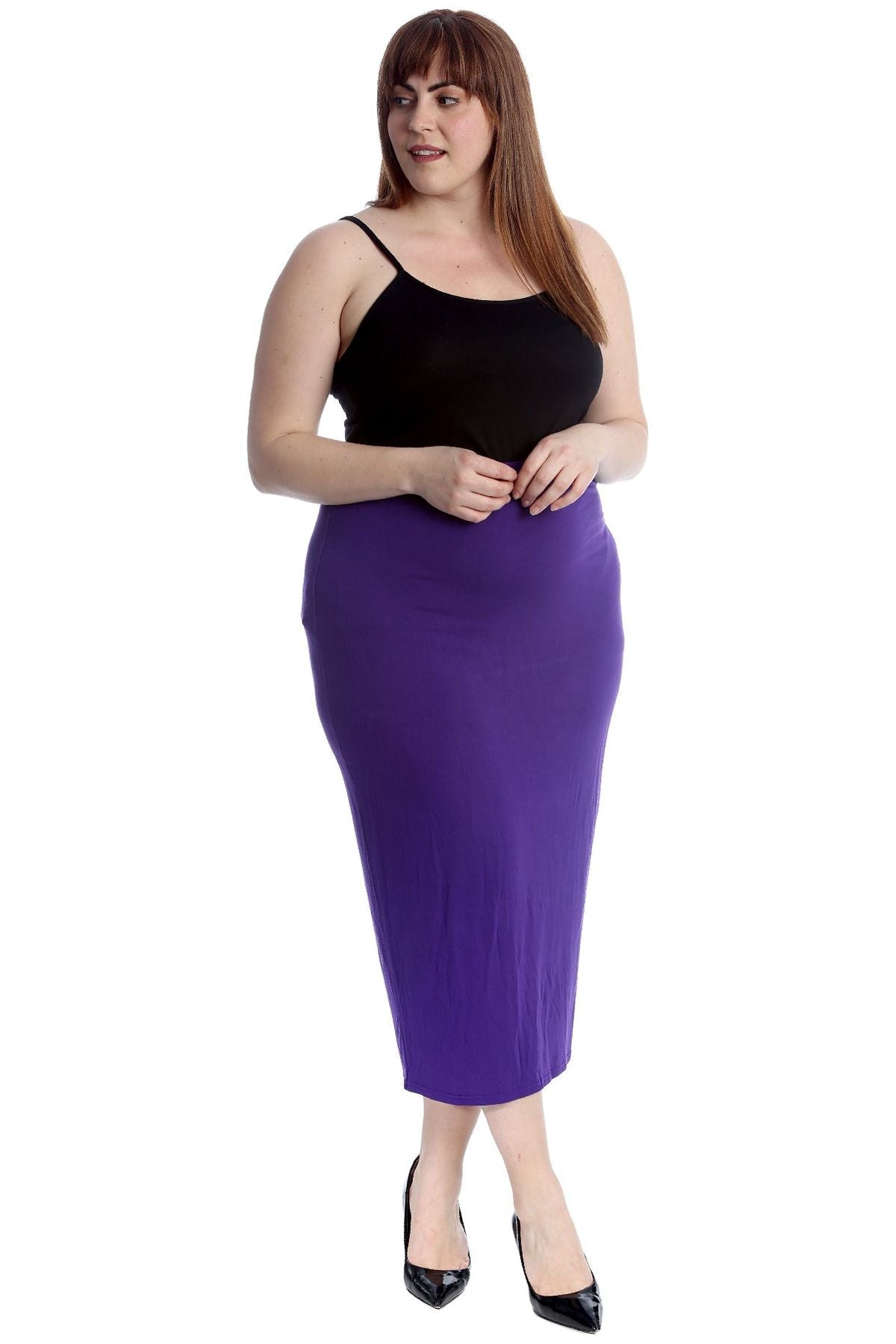 Plus Size Plain Long Ladies Stretch Maxi Skirt Apparel & Accessories WearAll