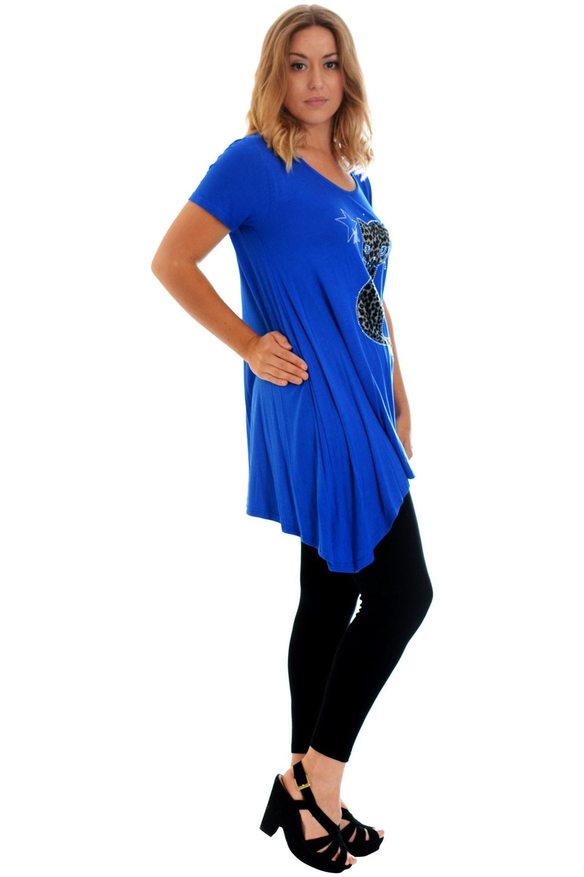 Studded Fur Cat Hanky Hem Short Sleeve Top Apparel & Accessories WearAll