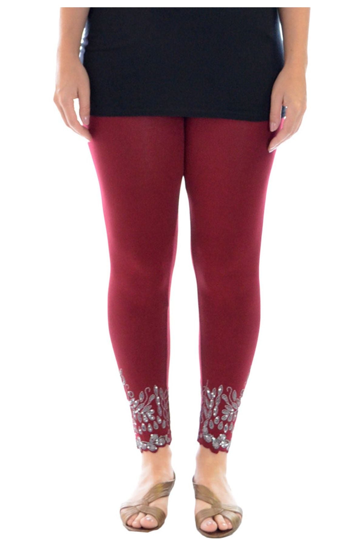 Plus Size Sequin Scallop Beaded Flower Petal Leggings Leggings WearAll