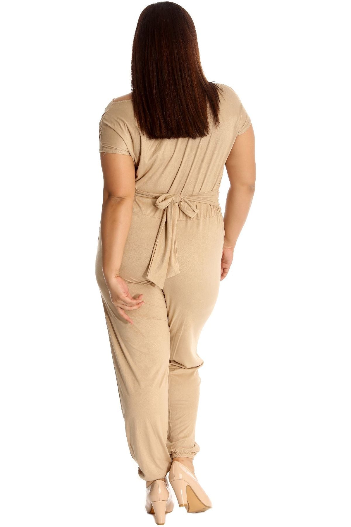 Plus Size Cowl Neck Pocket Belted Jumpsuit Jumpsuit WearAll