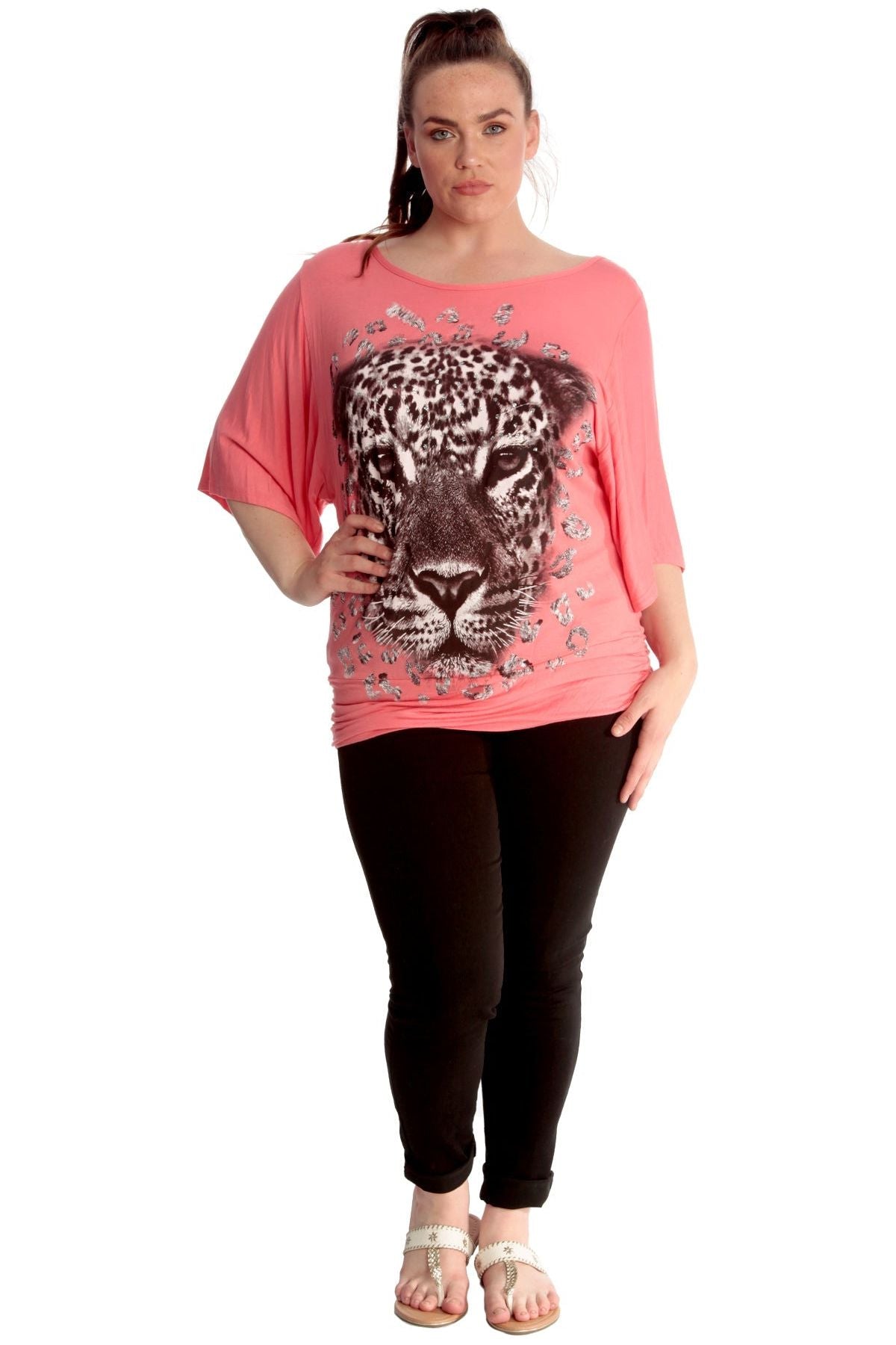 Tiger Print Glitter Batwing Top Tops WearAll