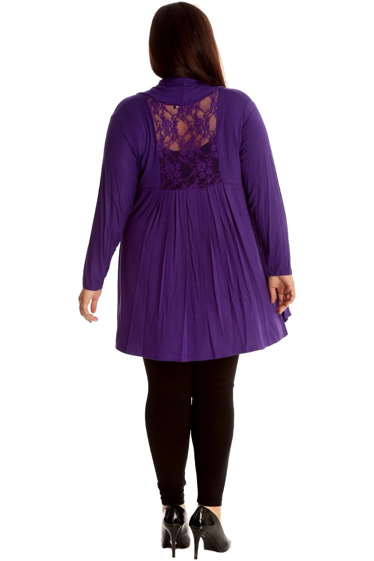 Plus Size Lace Back Open Pleated Cardigan Maxi Cardigan WearAll