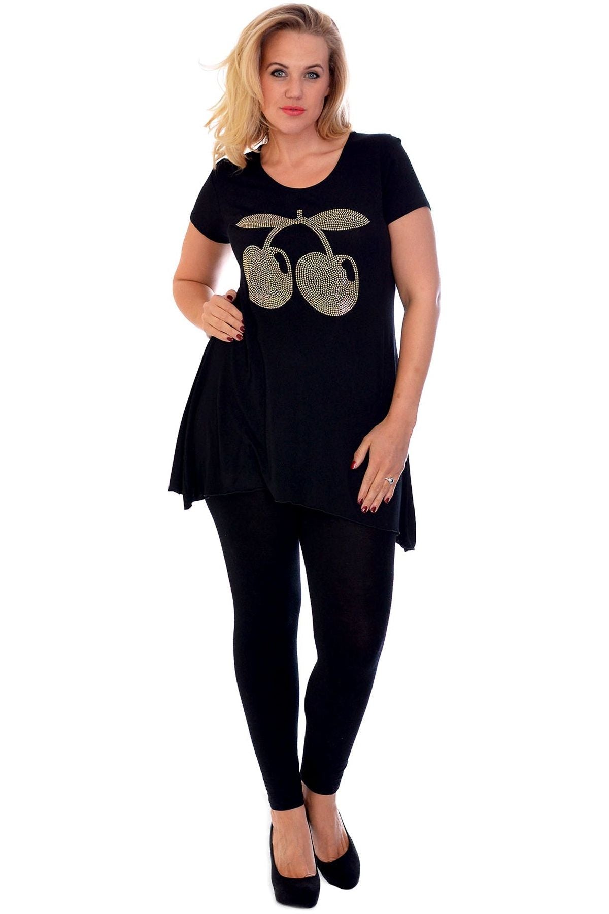 Cherry Stud Hanky Hem Short Sleeve Top Apparel & Accessories WearAll