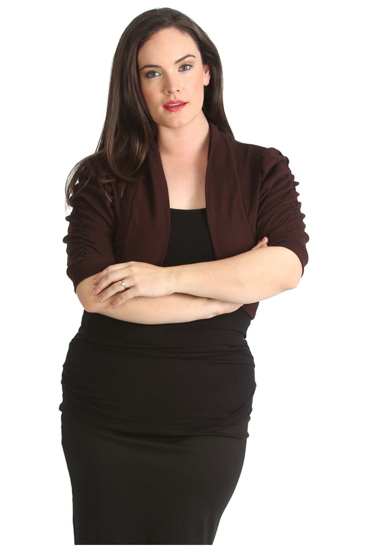 Puff Sleeve Bolero Shrug Tops WearAll Brown 8-10