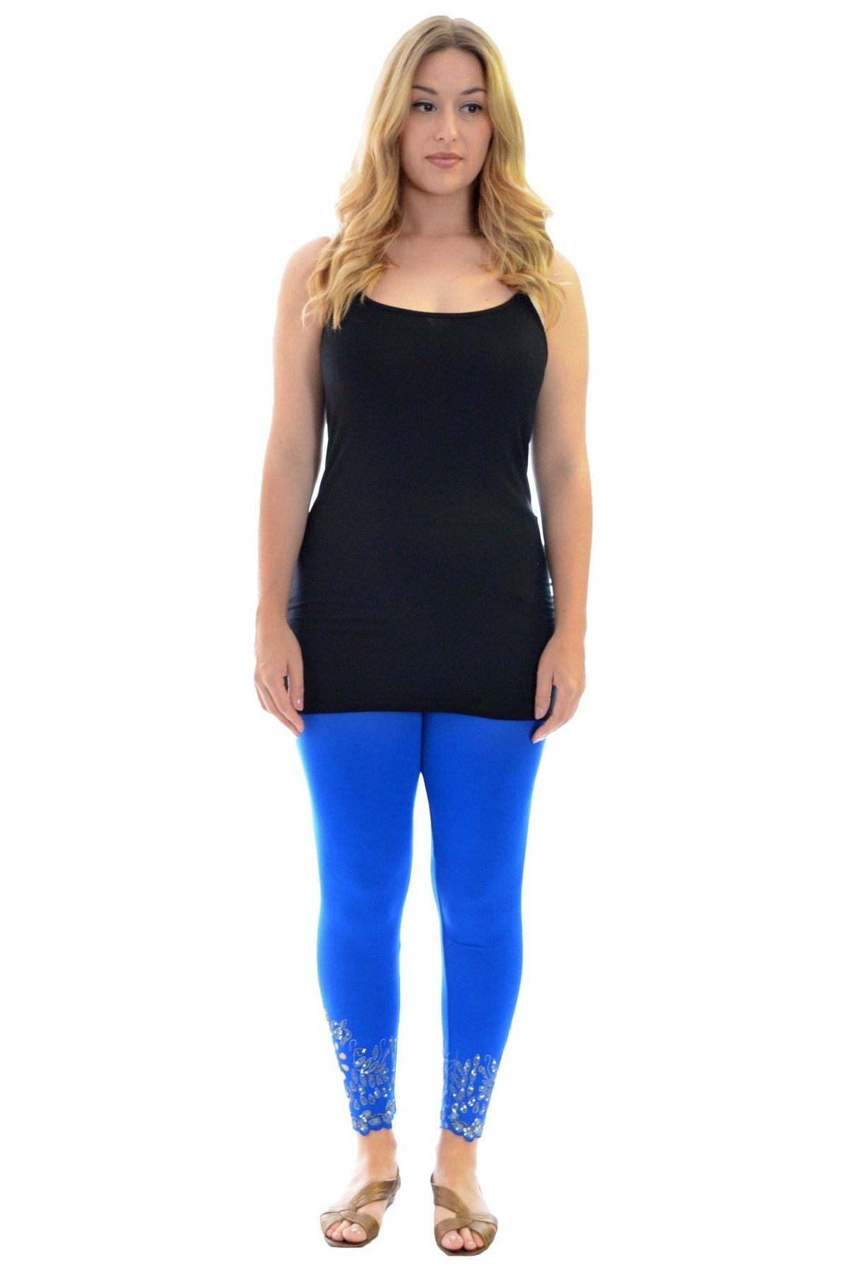 Sequin Scallop Beaded Flower Petal Leggings Leggings WearAll