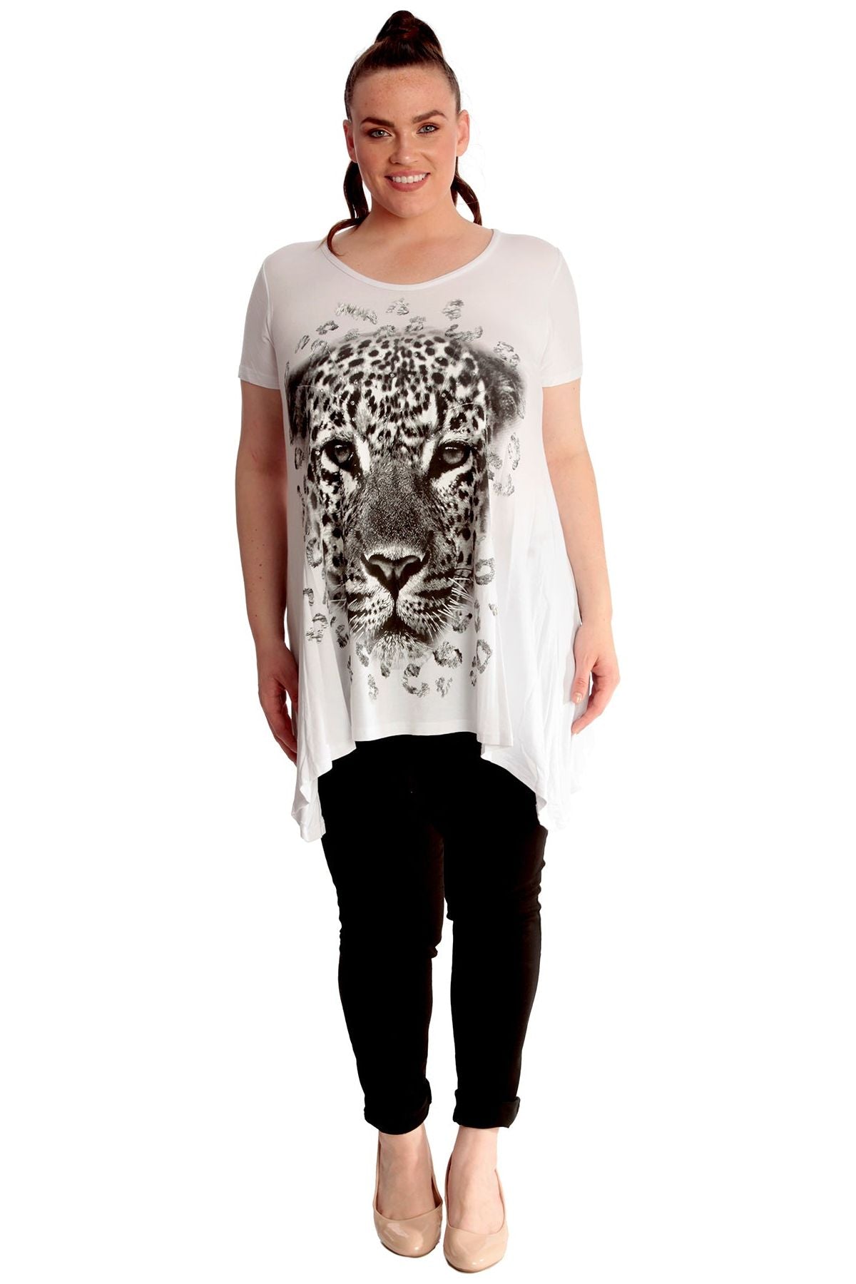 Leopard Print Hanky Hem Short Sleeve Top