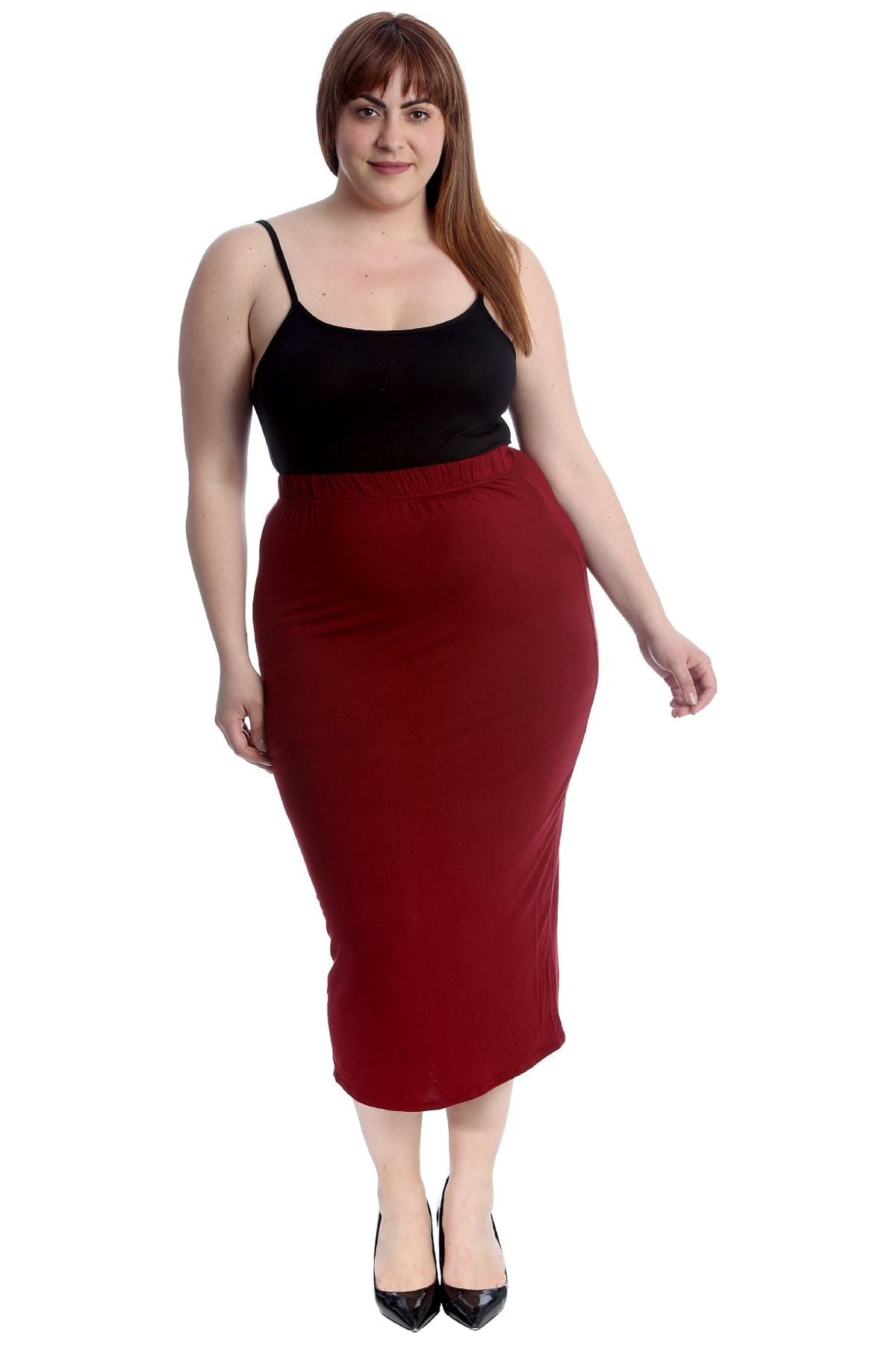 Plus Size Plain Long Ladies Stretch Maxi Skirt Apparel & Accessories WearAll