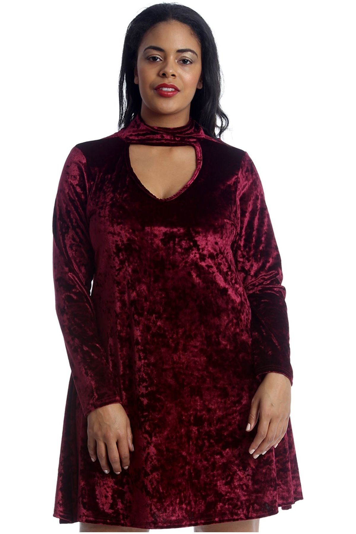 Plus Size Plain Velvet Swing Top Dress WearAll
