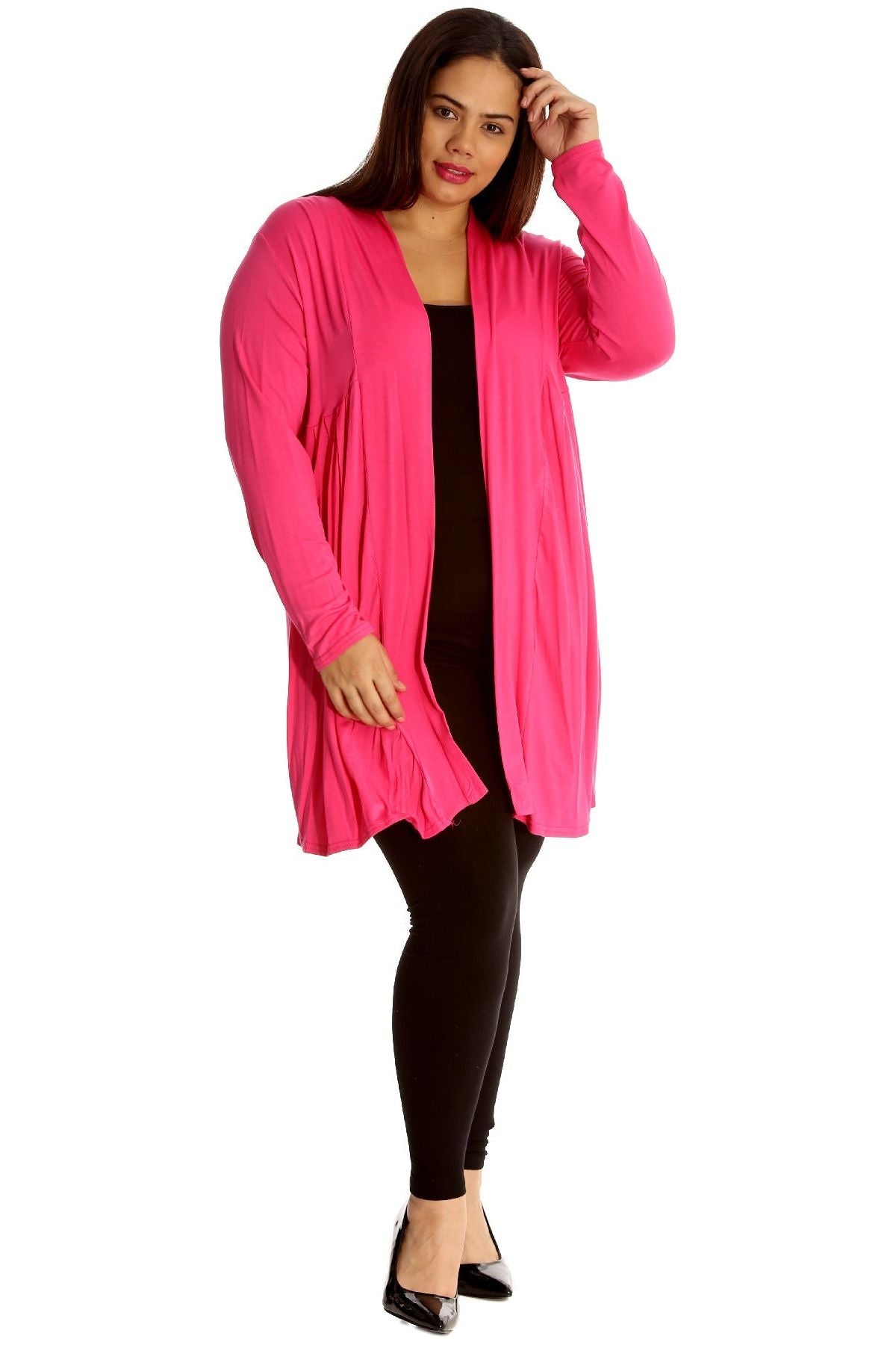 Plus Size Lace Back Open Pleated Cardigan Maxi Cardigan WearAll