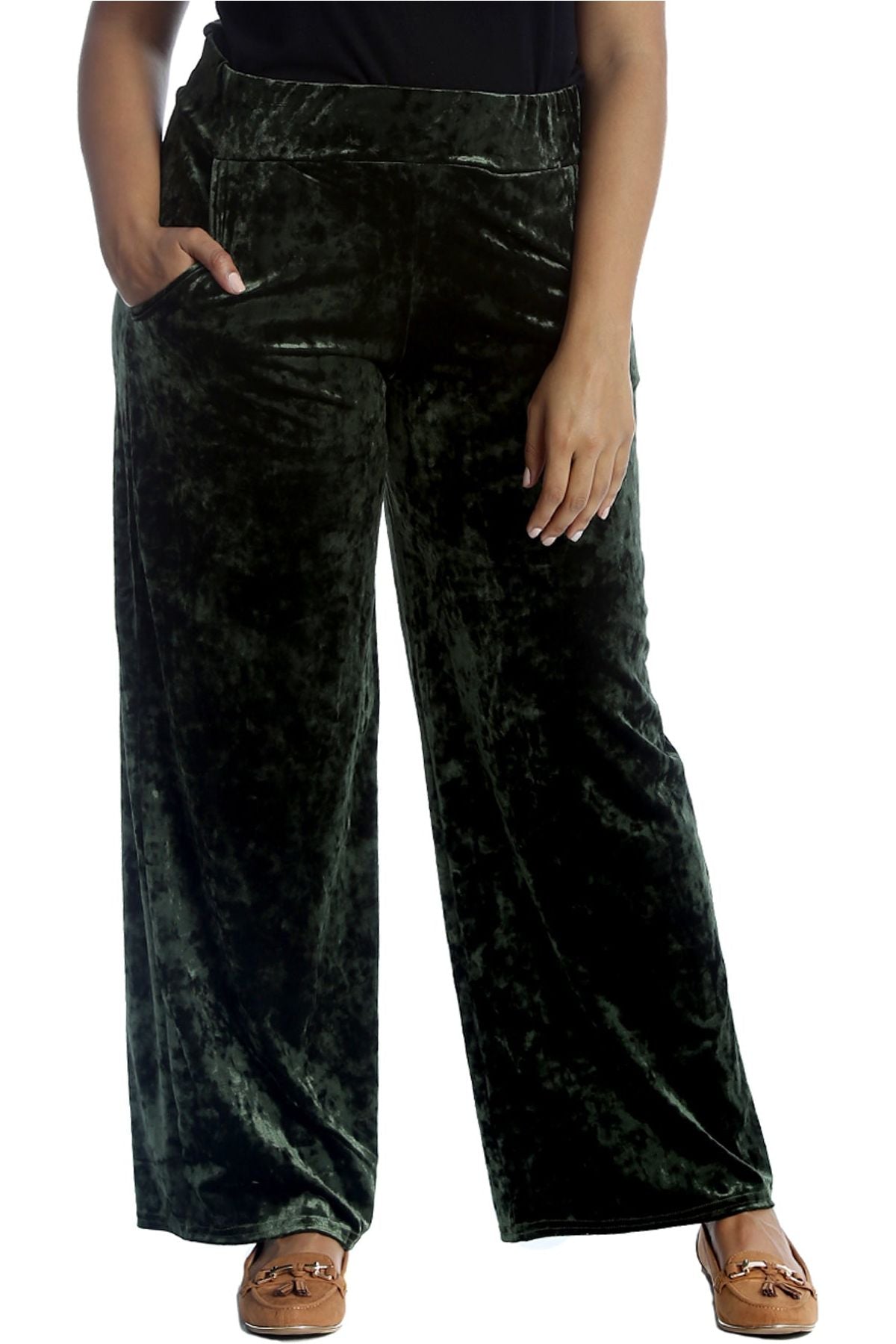 Velour Velvet Wide Flared Leg Pocket Palazzo Palazzo WearAll Green 8-10