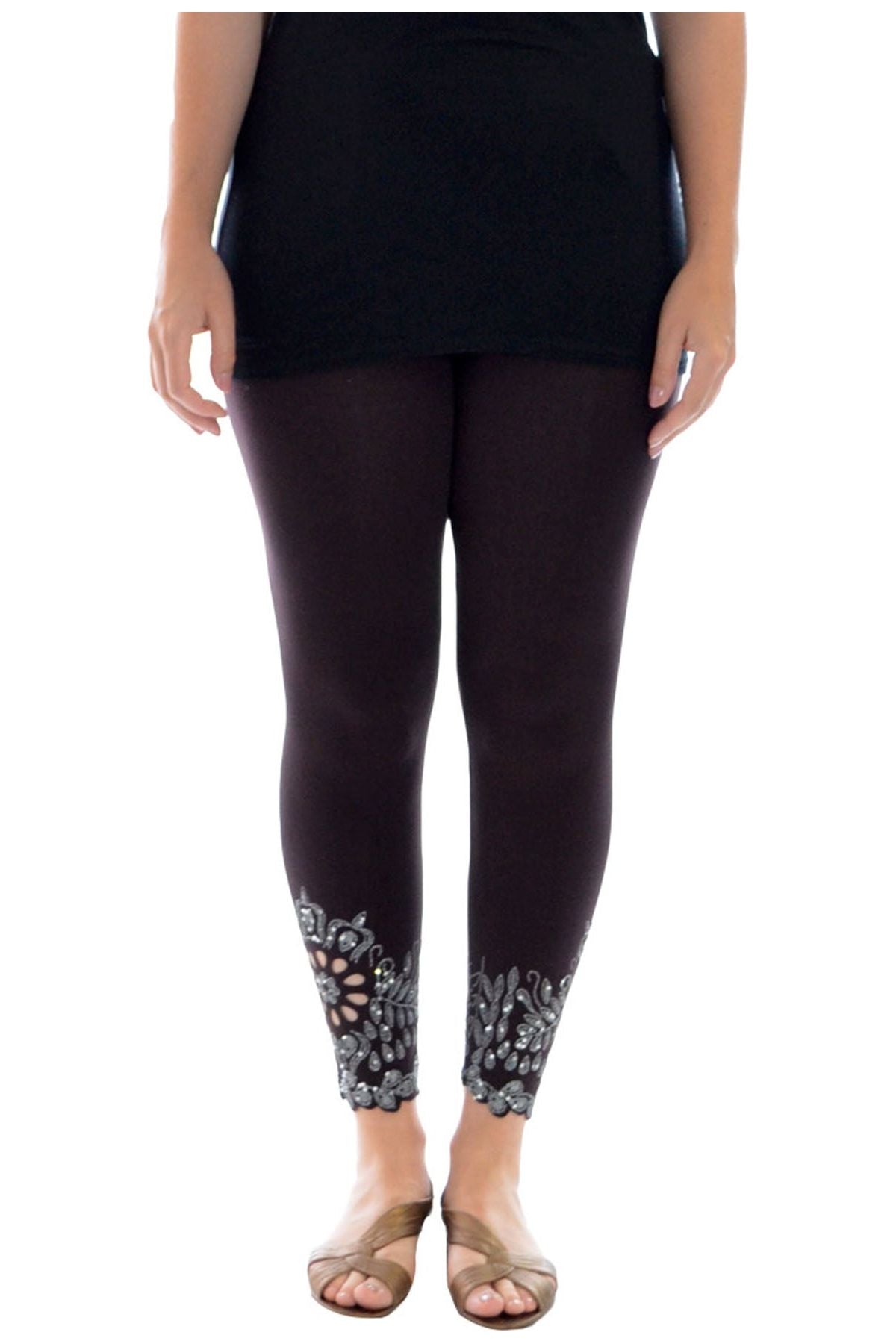 Plus Size Sequin Scallop Beaded Flower Petal Leggings Leggings WearAll
