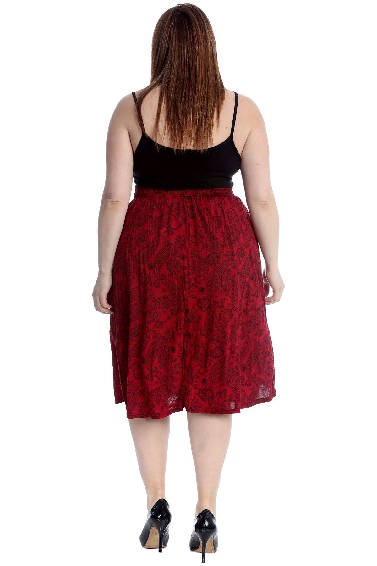Plus Size Paisley Print Midi Skirt Skirt WearAll