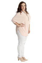 Plus Size Zip Curved Hem V-Neck Batwing Sleeve Top Tops WearAll