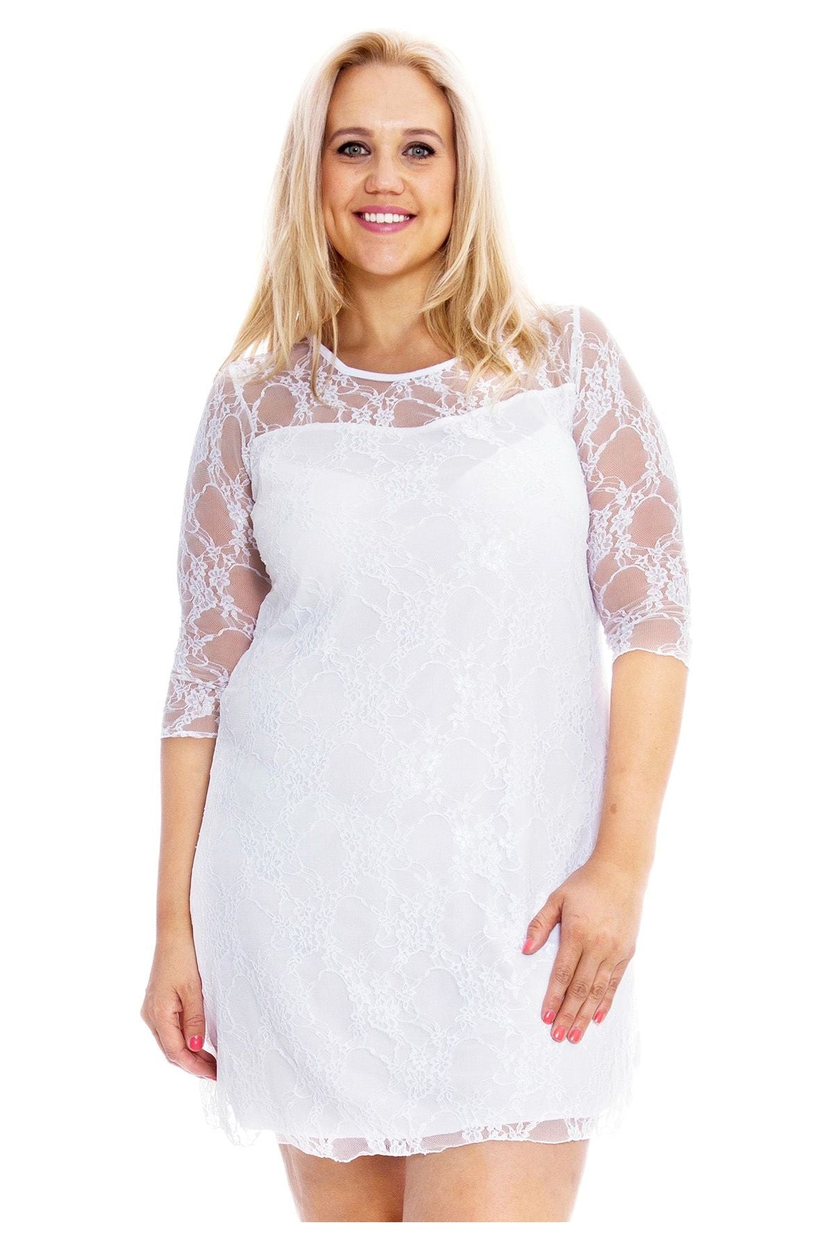 Lace Lined 3/4 Knee Length Dress Dress WearAll White 14