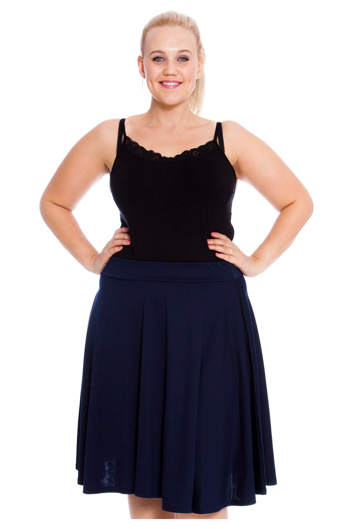 Flared Elastic Waist Skirt – Skater Style Skirt WearAll Navy blue 14
