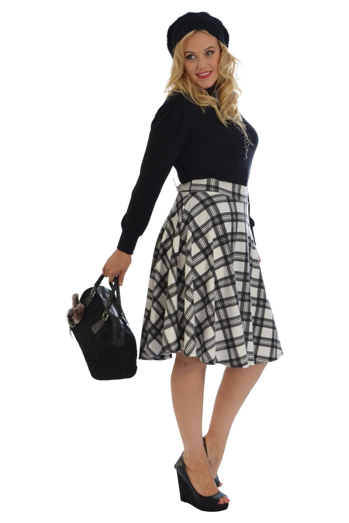 Tartan Elastic Waist Skirt – Flared Skater Style Skirt WearAll
