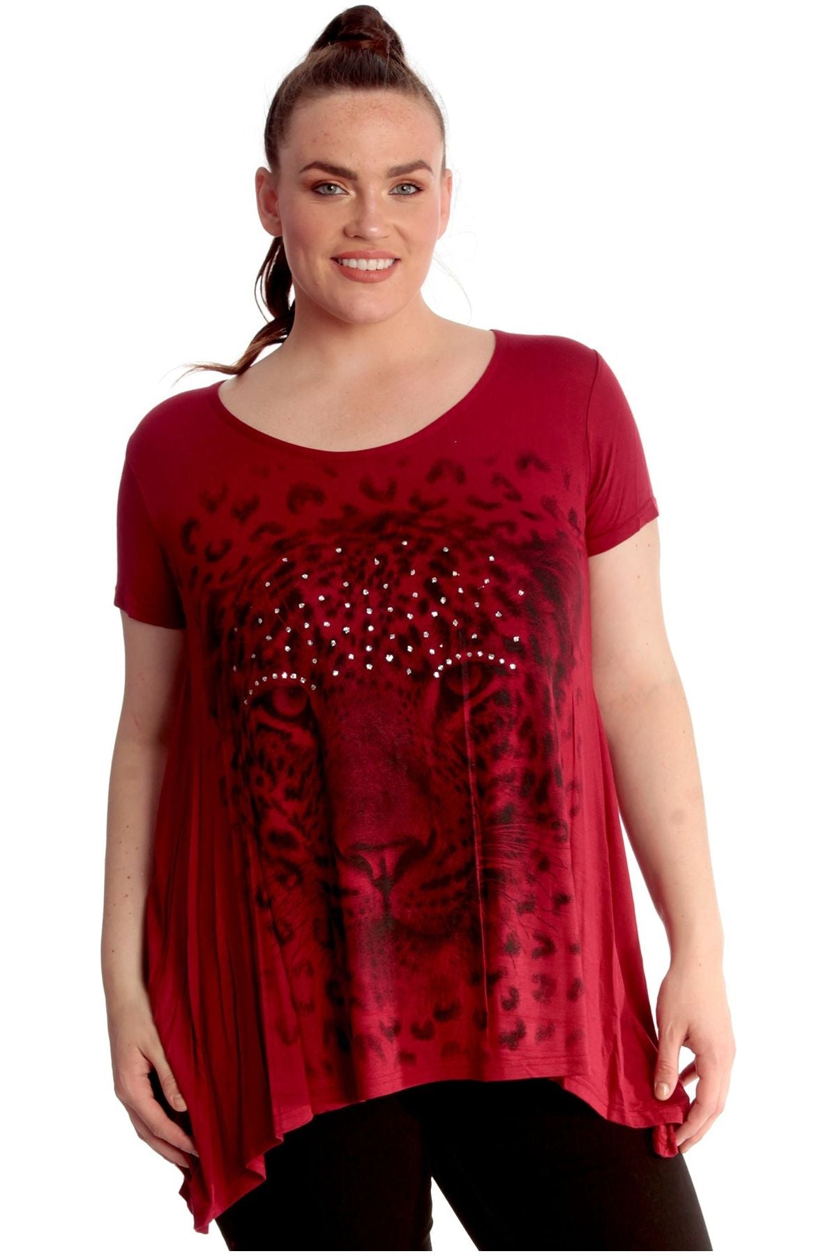 Leopard Print Hanky Hem Short Sleeve Top