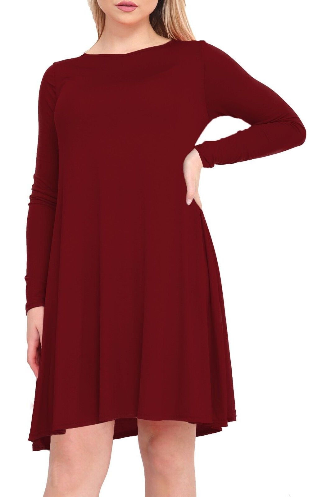 Plus Size Plain Ladies Swing Dress Top Dress WearAll Wine 16-18