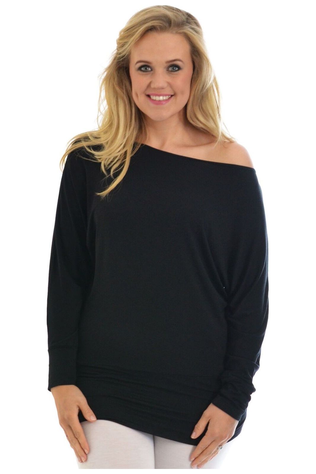 Off Shoulder Batwing Top Tops WearAll Black 8-10