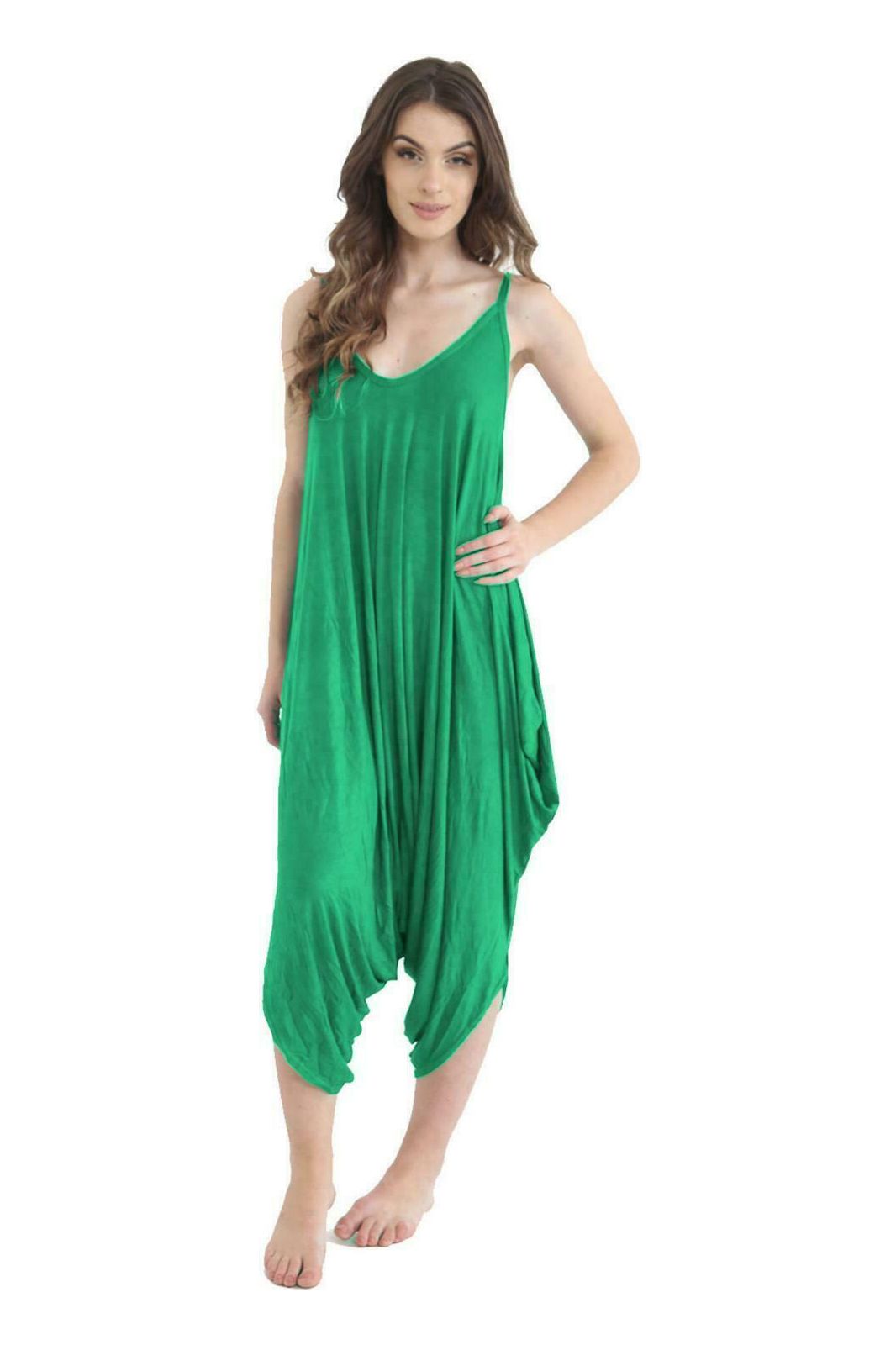 Lagenlook Strappy Baggy Harem Jumpsuit 10-16 Jumpsuit WearAll Jade One Size Fits 10-16
