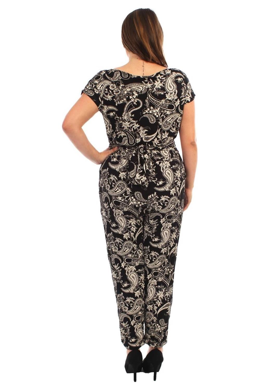 Plus Size Paisley Print Belted Jumpsuit Jumpsuit WearAll