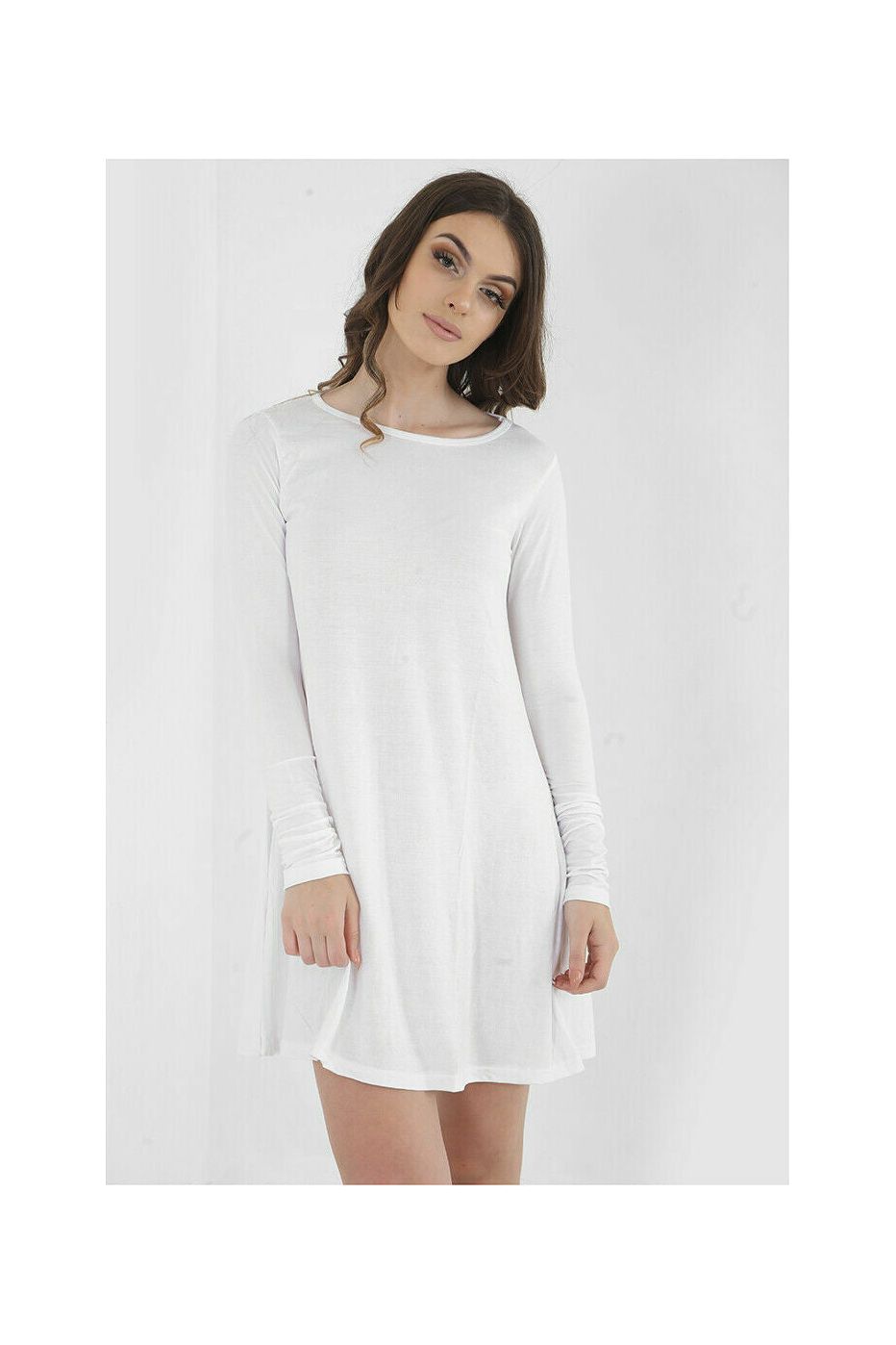 Plus Size Plain Ladies Swing Dress Top Dress WearAll White 16-18