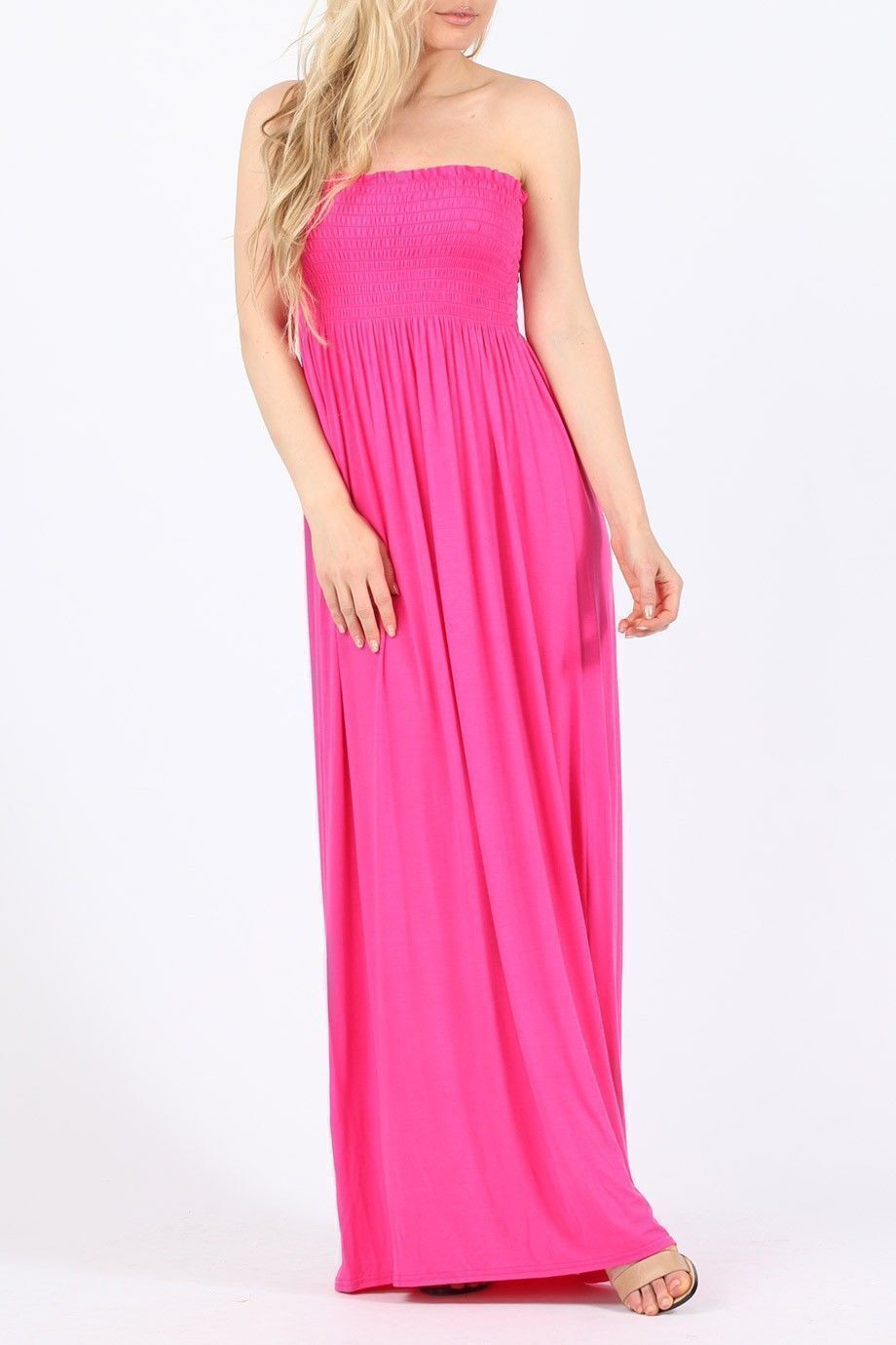 Plus Size Strapless Sheering Maxi Dress Maxi Cardigan WearAll Cerise 20-22