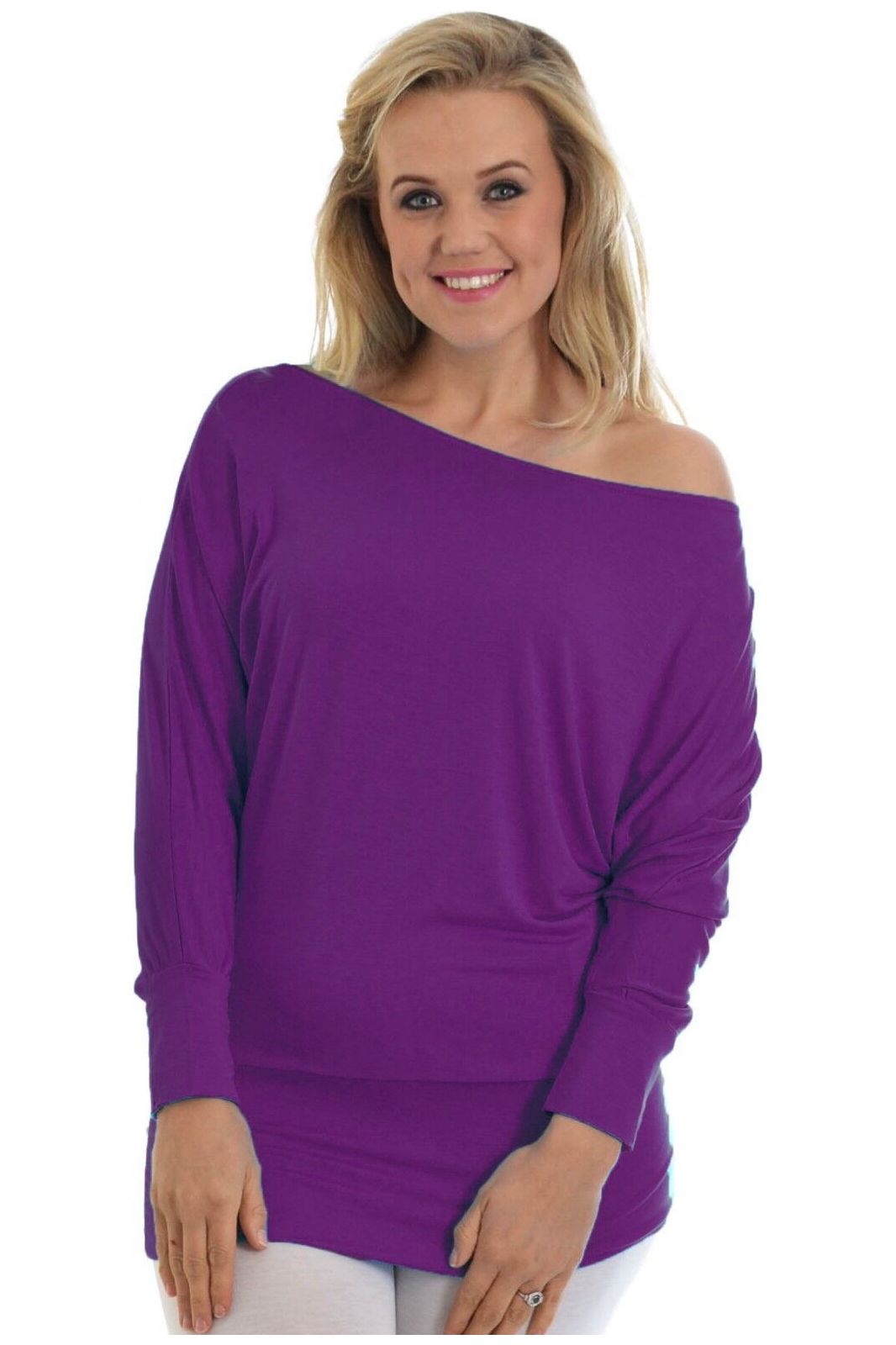 Plus Size Off Shoulder Batwing Top Tops WearAll Purple 16-18