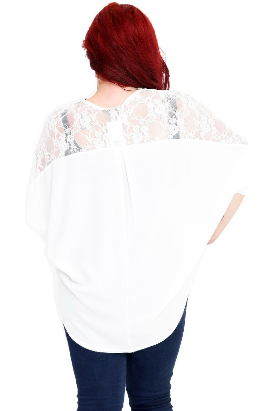 Plus Size Floral Lace Batwing Crepe Top Tops WearAll