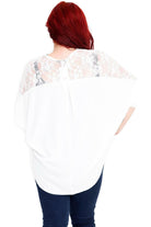 Plus Size Floral Lace Batwing Crepe Top Tops WearAll