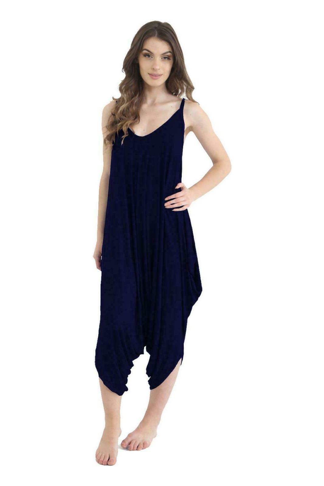 Lagenlook Strappy Baggy Harem Jumpsuit 10-16 Jumpsuit WearAll Navy Blue One Size Fits 10-16