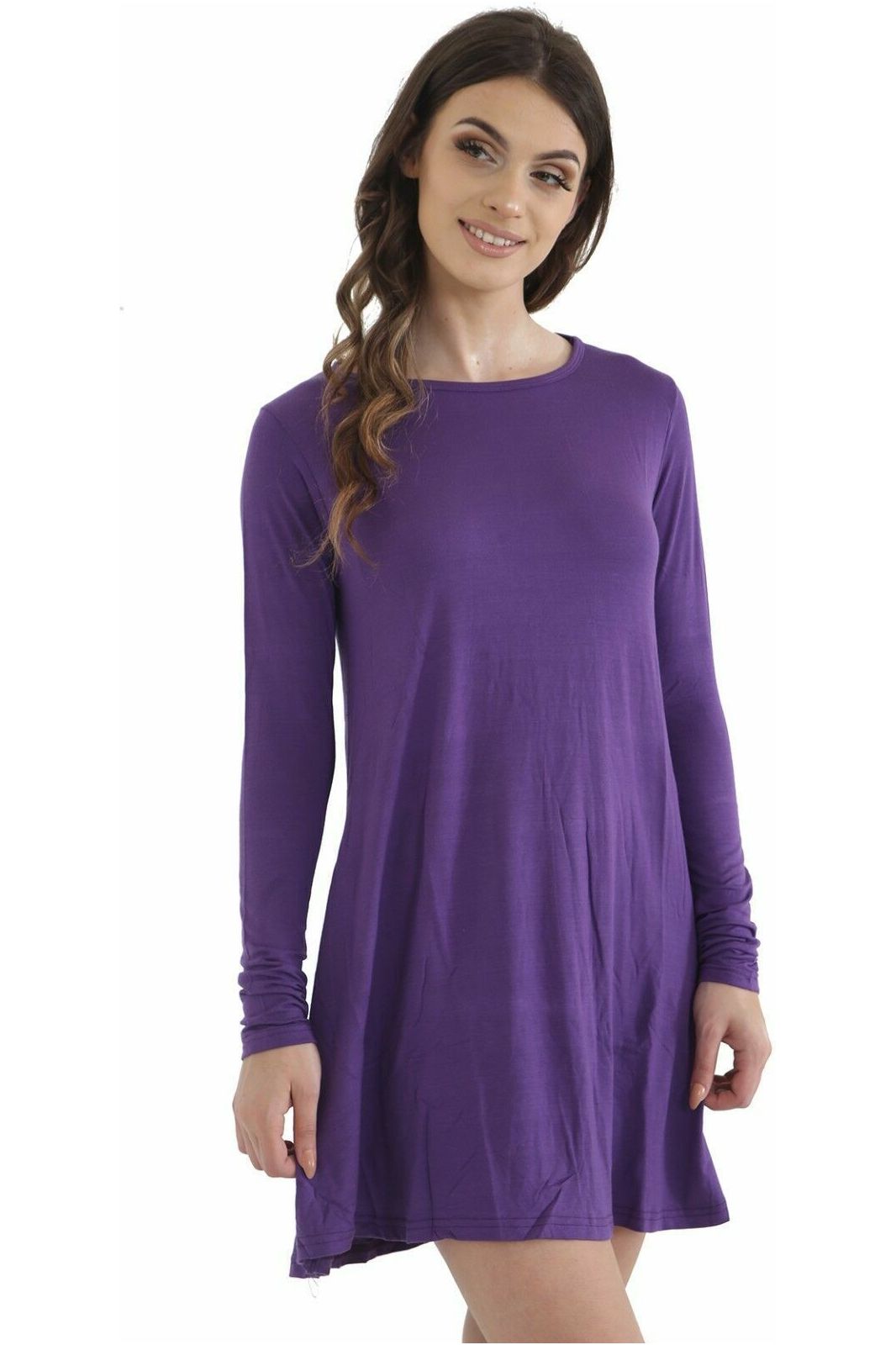 Plus Size Plain Ladies Swing Dress Top Dress WearAll Purple 16-18