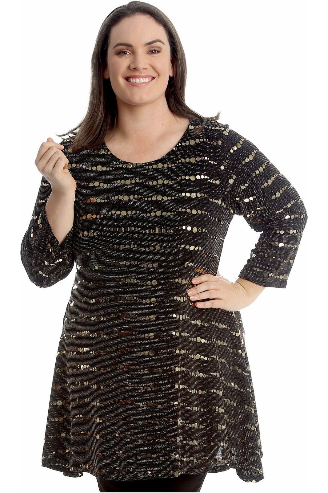 Lurex Sparkle Sequin Flared Swing Dress Dress WearAll Gold 14