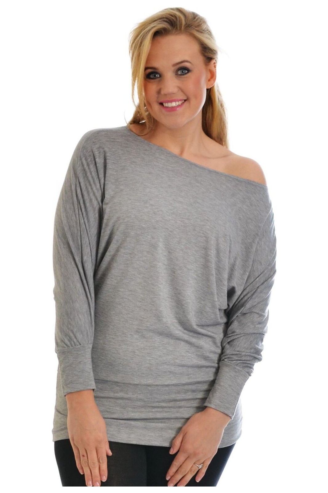 Plus Size Off Shoulder Batwing Top Tops WearAll Light Grey 16-18