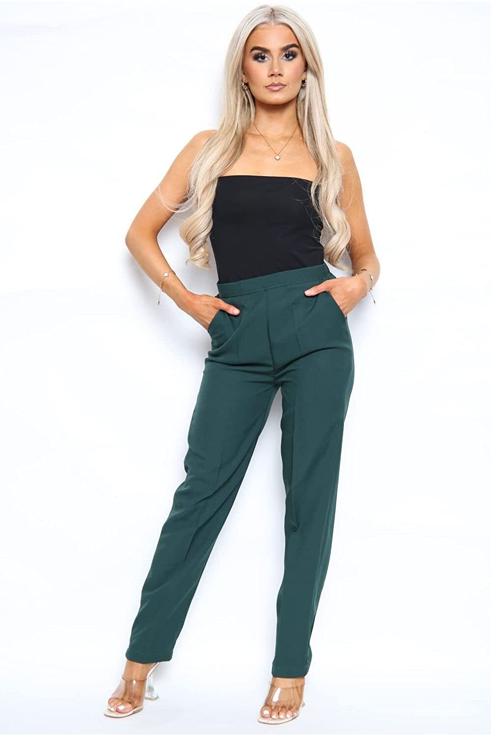 Half Elasticated Pocket Trouser - Black, Dark Green, Stone Trousers WearAll Dark Green 8 25