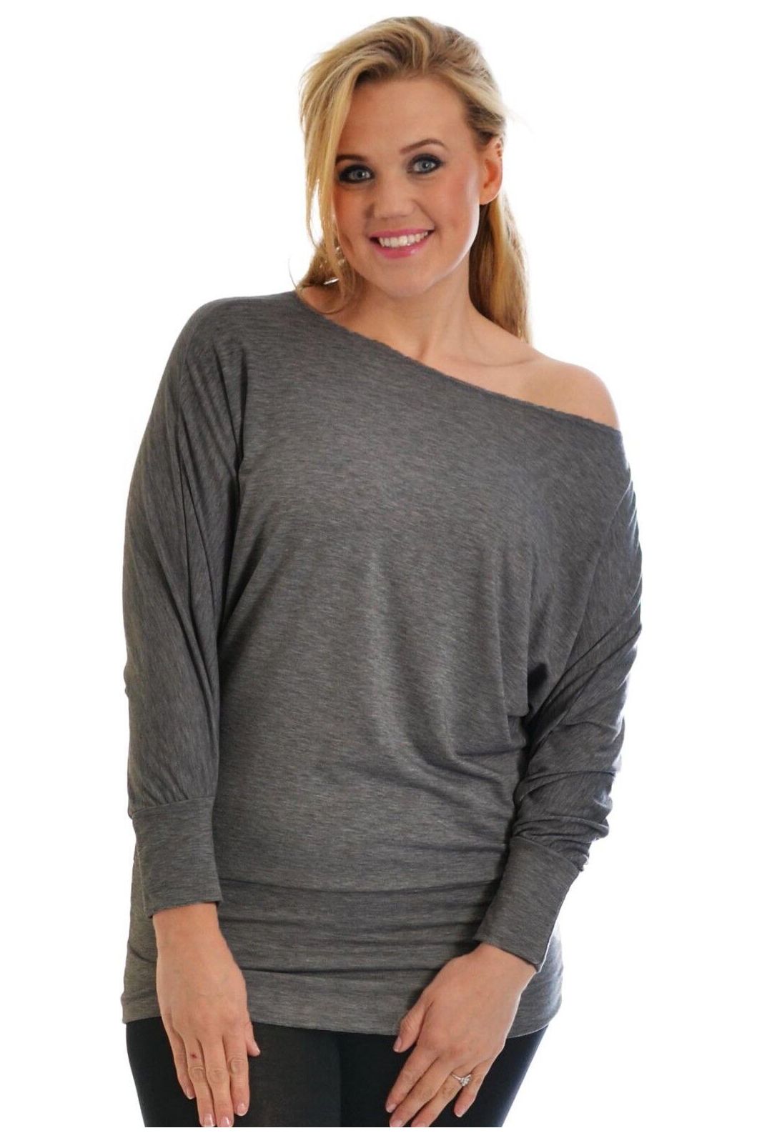 Plus Size Off Shoulder Batwing Top Tops WearAll Dark Grey 16-18