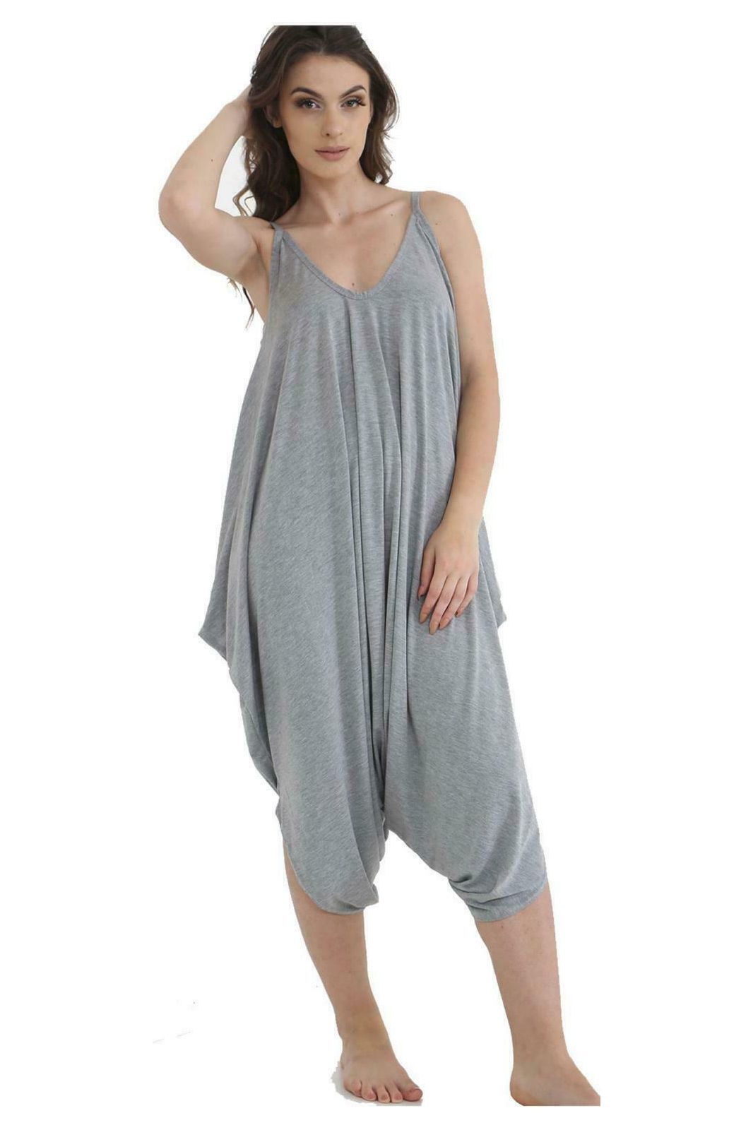 Lagenlook Strappy Baggy Harem Jumpsuit 10-16 Jumpsuit WearAll Grey One Size Fits 10-16