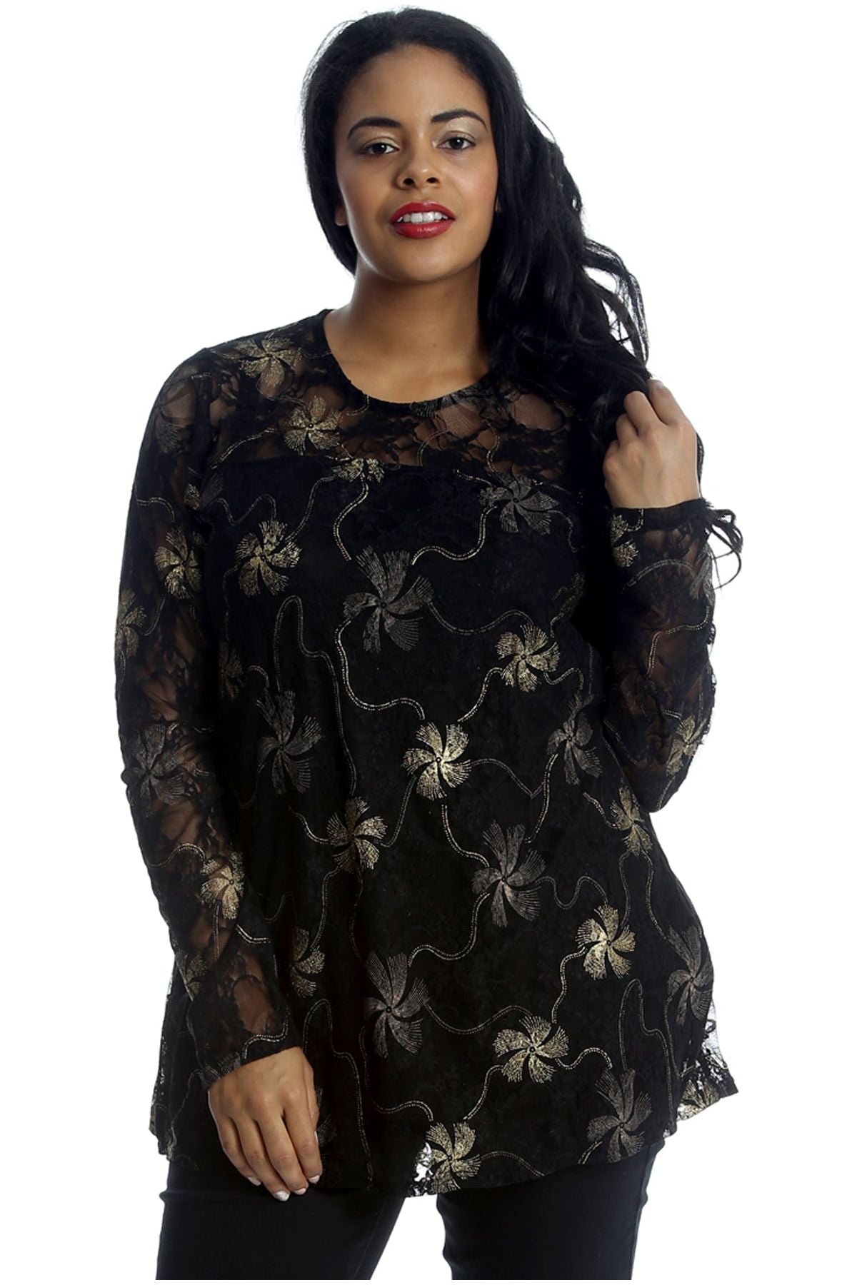 Lurex Glitter Lined Print Long Sleeve Dress WearAll Gold 22-24