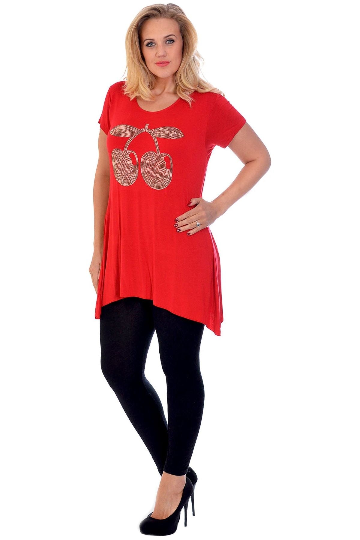 Cherry Stud Hanky Hem Short Sleeve Top Apparel & Accessories WearAll