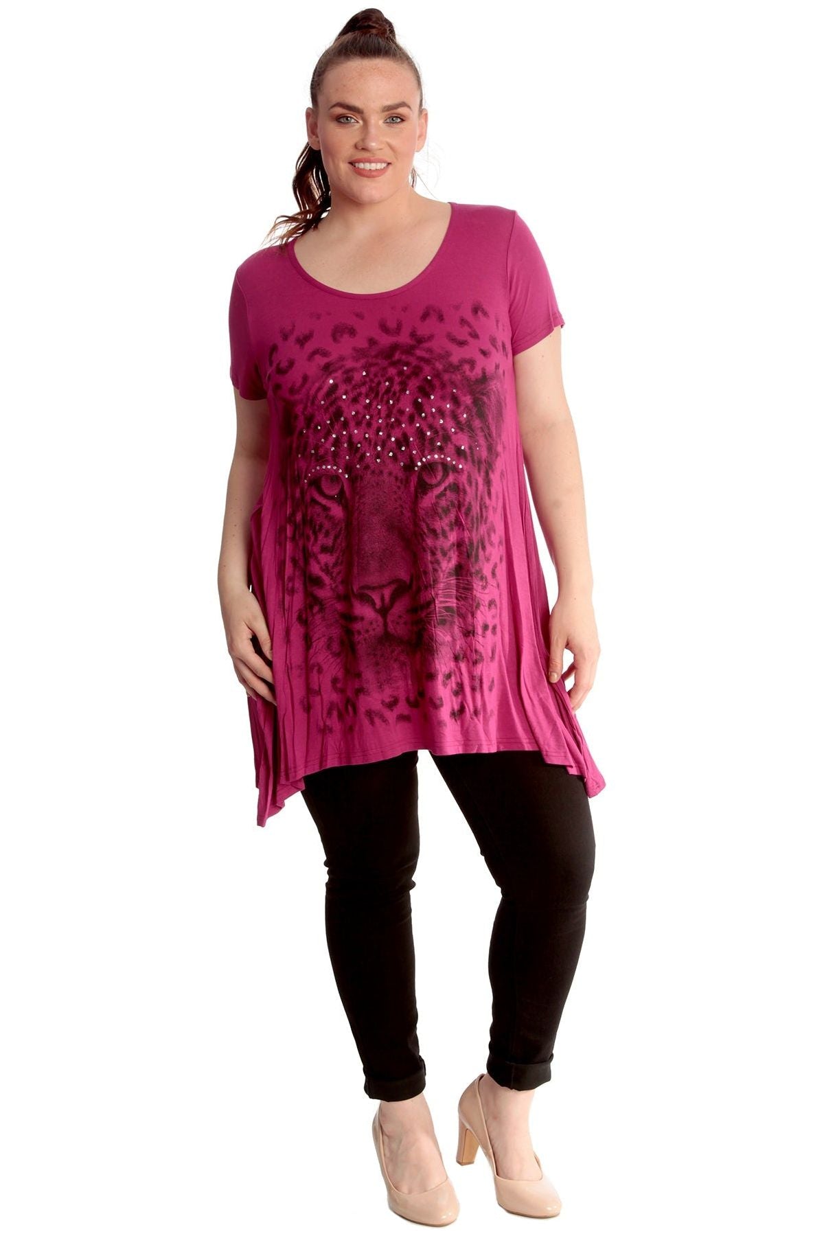 Leopard Print Hanky Hem Short Sleeve Top