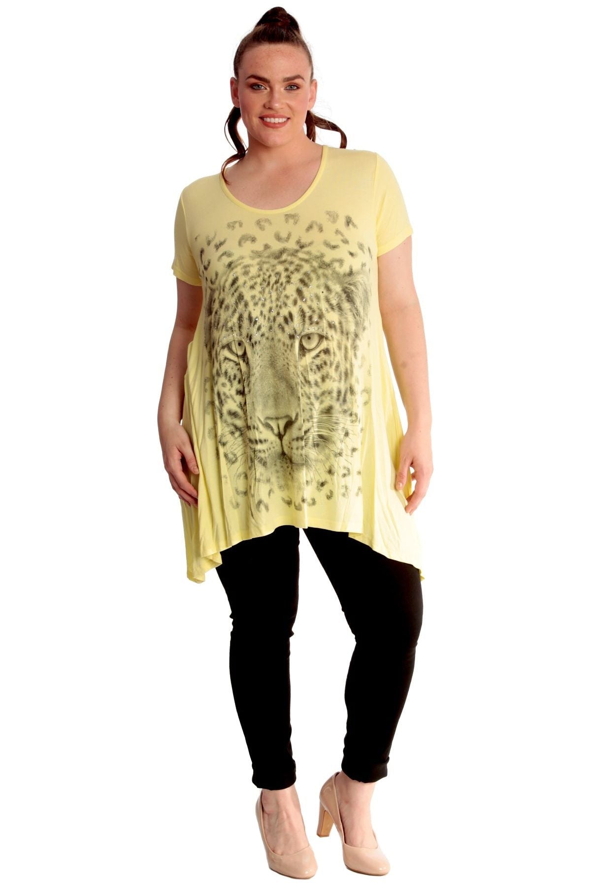 Leopard Print Hanky Hem Short Sleeve Top