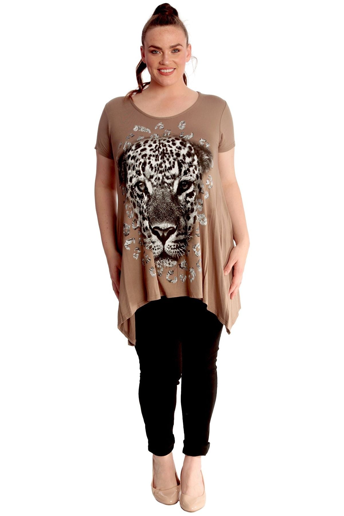 Leopard Print Hanky Hem Short Sleeve Top