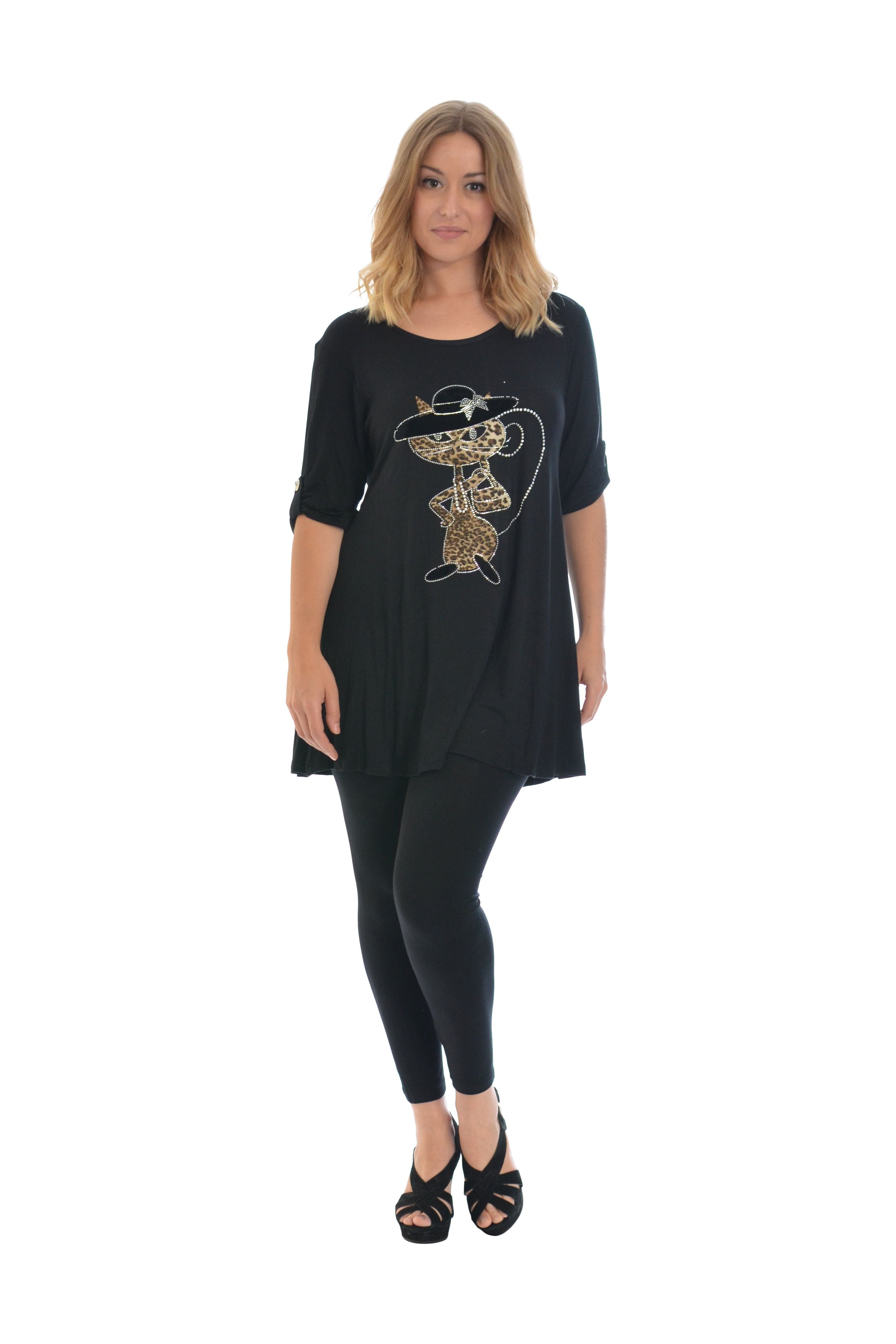 Cat With Hat Stud 2 Button Top Apparel & Accessories WearAll