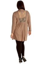 Plus Size Lace Back Open Pleated Cardigan Maxi Cardigan WearAll